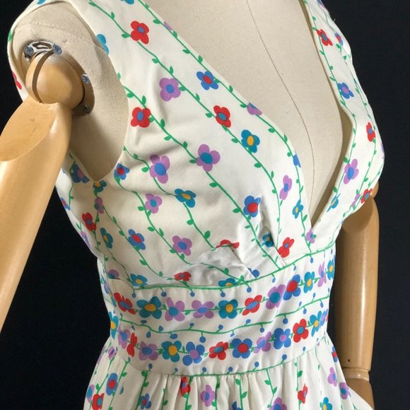 maxi dress /white blue red cotton / Maxi Long Sund - Picture 6 of 9